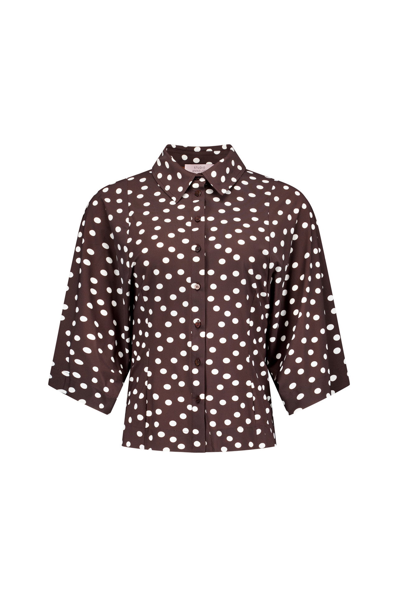 Studio Anneloes Fabienne Dot Blouse, espresso met ecru stippen